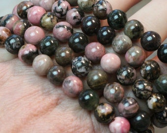 Rhodonite 8 mm Round Stretchy String Bracelet 336