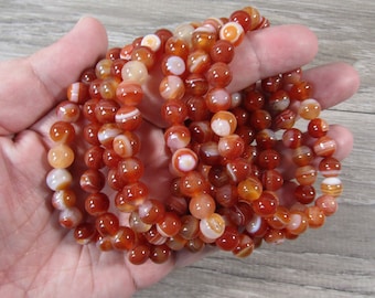 Carnelian Banded 8 mm Round Stretchy String Bracelet G301