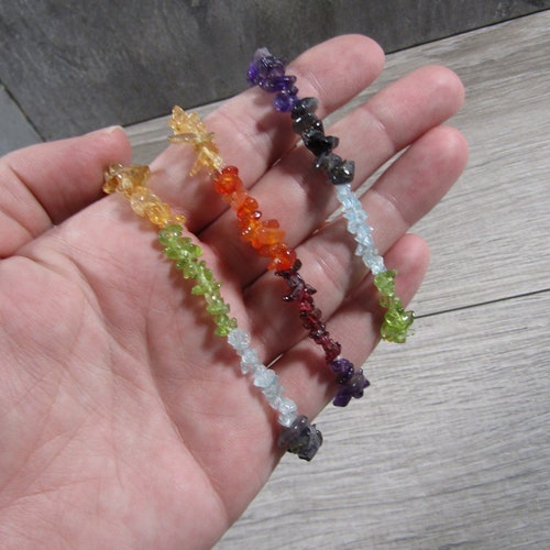 Black Tourmaline Stretchy String Chip Bracelet G100 - Etsy