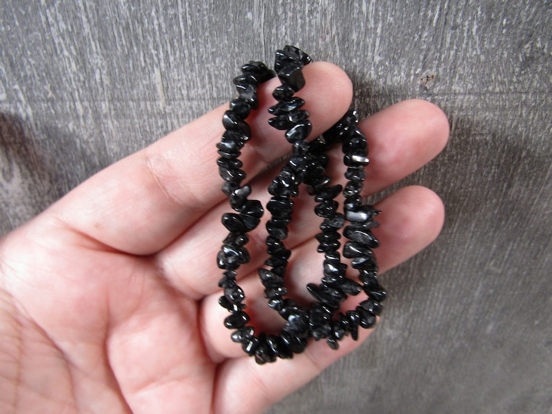 Black Tourmaline Stretchy String Chip Bracelet G100 - Etsy