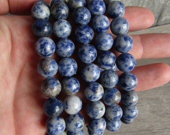 Blue Spot Jasper 10 mm Round Stretchy String Bracelet G202