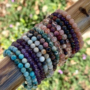 6 - 6.5 mm Round Crystal Gemstone Bead Bracelets // About 7” Round