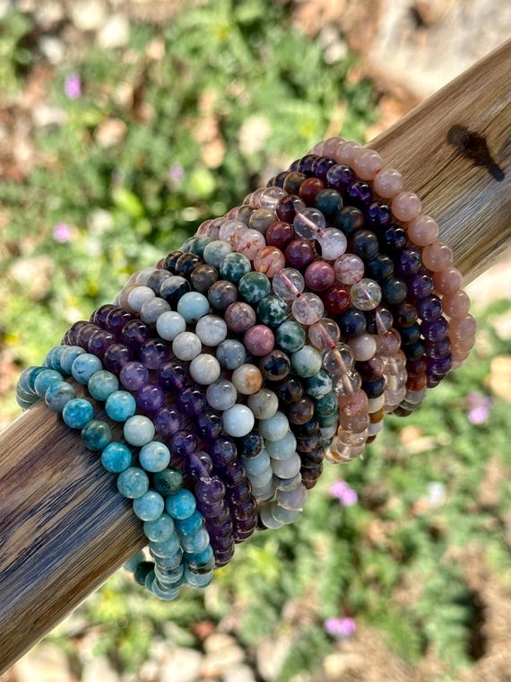 6 - 6.5 mm Round Crystal Gemstone Bead Bracelets // About 7” Round