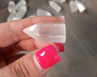 Selenite Obelisk Shaped Wrapping Point approximately 1 inch