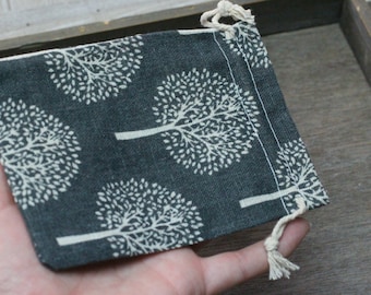 Grey Tree Burlap Gift Gemstone Pouch 5.25 x 3.75 Inches Q39