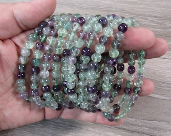 Fluorite Stretchy String Bracelet 6 to 7 mm Round Bead Bracelet 115