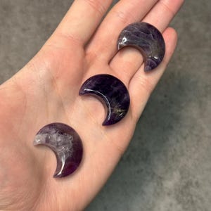 Crescent Moon Charm Set - Natural Gemstone Lunar Trinkets Witchy Boho Pocket Moons Amethyst