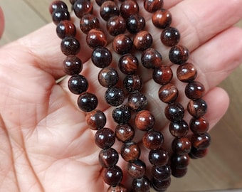 Red Tiger's Eye 6 mm Round Stretchy String Bracelet EE146