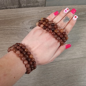 Red Aventurine Bracelet 8 mm Stretchy String with Round Crystals