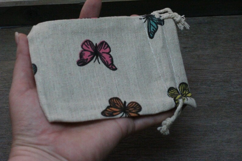 Butterfly Tan Burlap Gift Gemstone Pouch 5.25 x 3.75 Inches V13a4