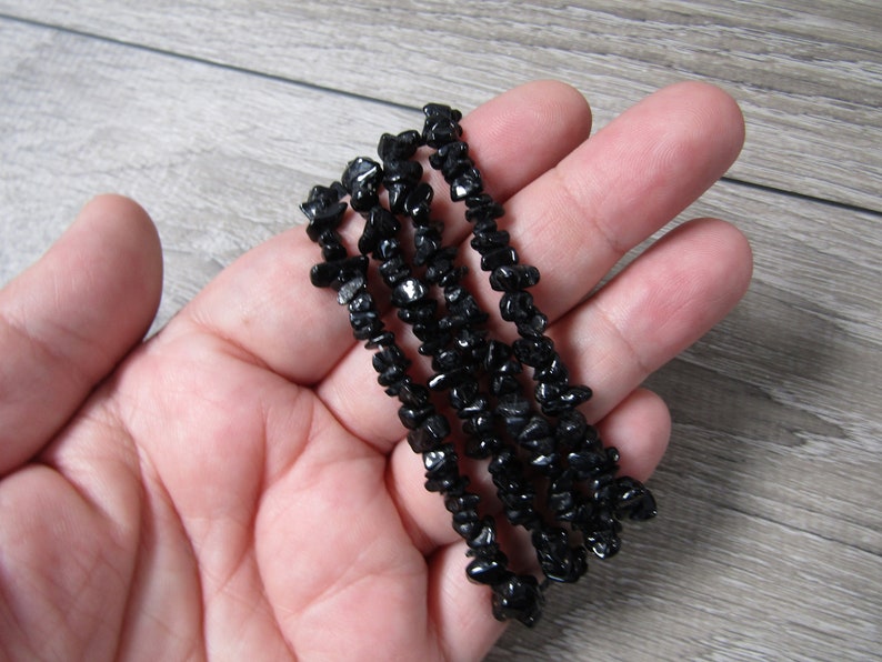 Black Tourmaline Stretchy String Chip Bracelet G100 - Etsy