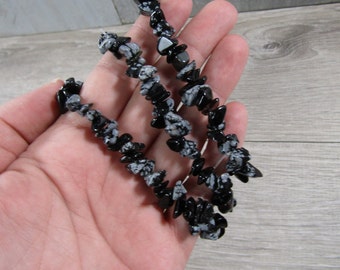 Snowflake Obsidian Stretchy String Chip Bracelet 340