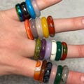 Carved Natural Gemstone Band Rings - Solid Crystal Stacking Rings Healing Jewelry