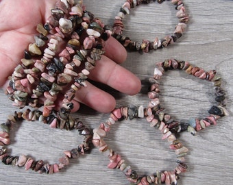 Rhodonite Chip Bracelet Stretchy String Crystals