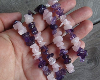 Amethyst and Rose Quartz Chip Bracelet G109