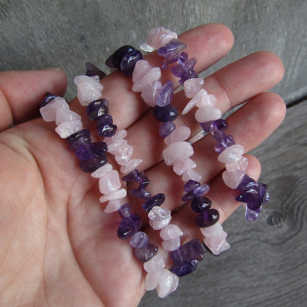 Amethyst and Rose Quartz Chip Bracelet G109