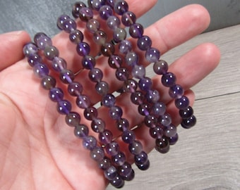 Amethyst 6 mm Round Stretchy String Bracelet G240