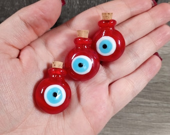 Evil Eye Glass Stash Bottle with Cork Lid Red