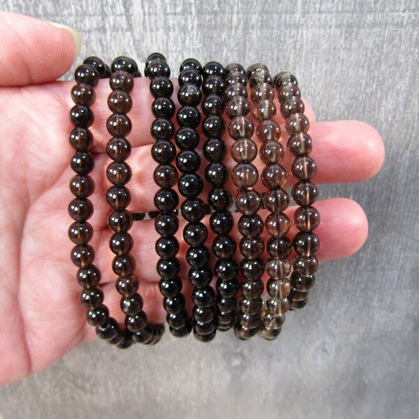 Smoky Quartz 5 to 6 mm Round Stretchy Beaded Bracelet G133