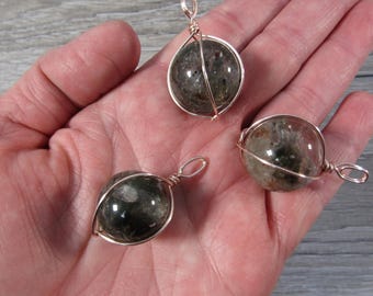 Chlorite Shaman Quartz Rose Gold Wire Wrap Pendant P53