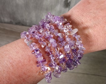 Ametrine Bracelet Stretchy String Longer with Chip Crystals 453