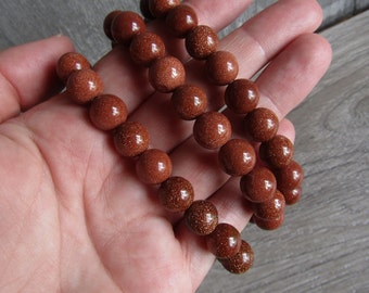 Goldstone Bracelet 10 mm Round Stretchy String Jewelry 226