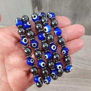 Evil Eye Hematite 8mm Stretchy Bracelet