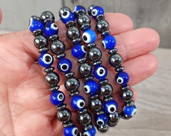 Evil Eye Hematite 8mm Stretchy Bracelet 133