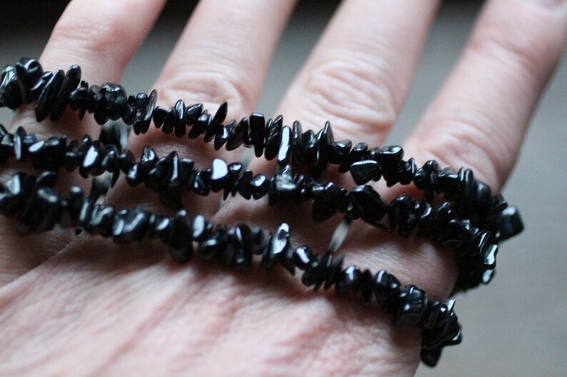 Black Tourmaline Stretchy String Chip Bracelet G134 | Etsy