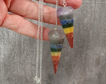 Chakra 6 Sided Layered Multi Stone Pendulum