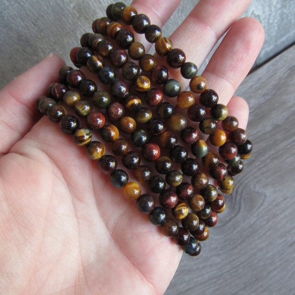 Multi Tiger's Eye 6 mm Round Stretchy String Bracelet G82