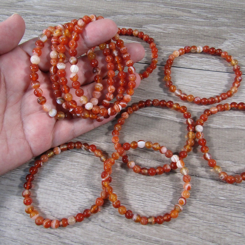 Carnelian Banded 6 mm Round Stretchy String Bracelet G285 image 7