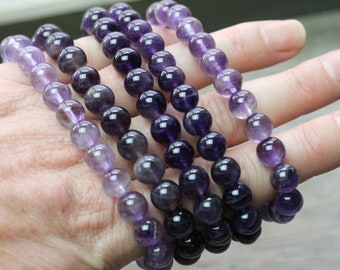 Amethyst 8 mm Round Stretchy String Bracelet g81