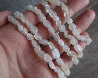 White Moonstone Bracelet Stretchy String with Oval Beads