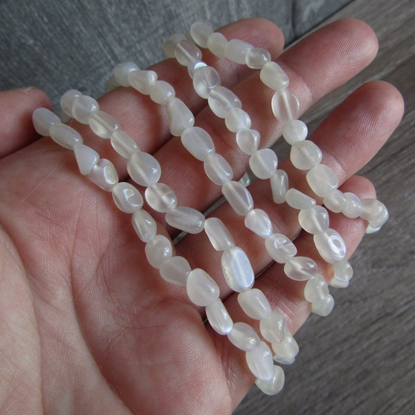 White Moonstone Bracelet Stretchy String with Oval Beads