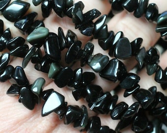 Obsidian Stretchy String Chip Bracelet 380