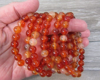 Carnelian 8 mm Bright Round Stretchy String Bracelet 055