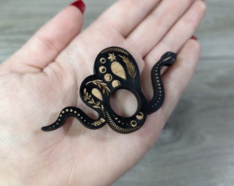 Wood Snake with Moon Themed Etched Wood Display, Sphere Stand 3 inch with 15 mm hole X107