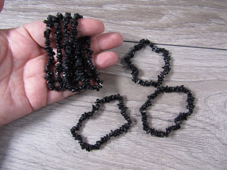 Black Tourmaline Stretchy String Chip Bracelet G100 - Etsy