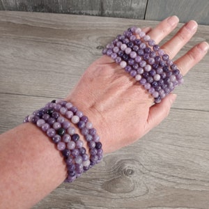 Lepidolite Bracelet 6 mm Stretchy String Round Crystals