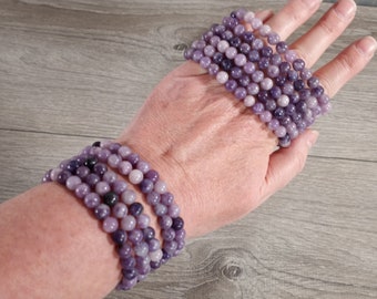 Lepidolite Bracelet 6 mm Stretchy String Round Crystals