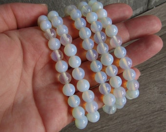 Opalite Bracelet 8 mm Round Stretchy String Crystals