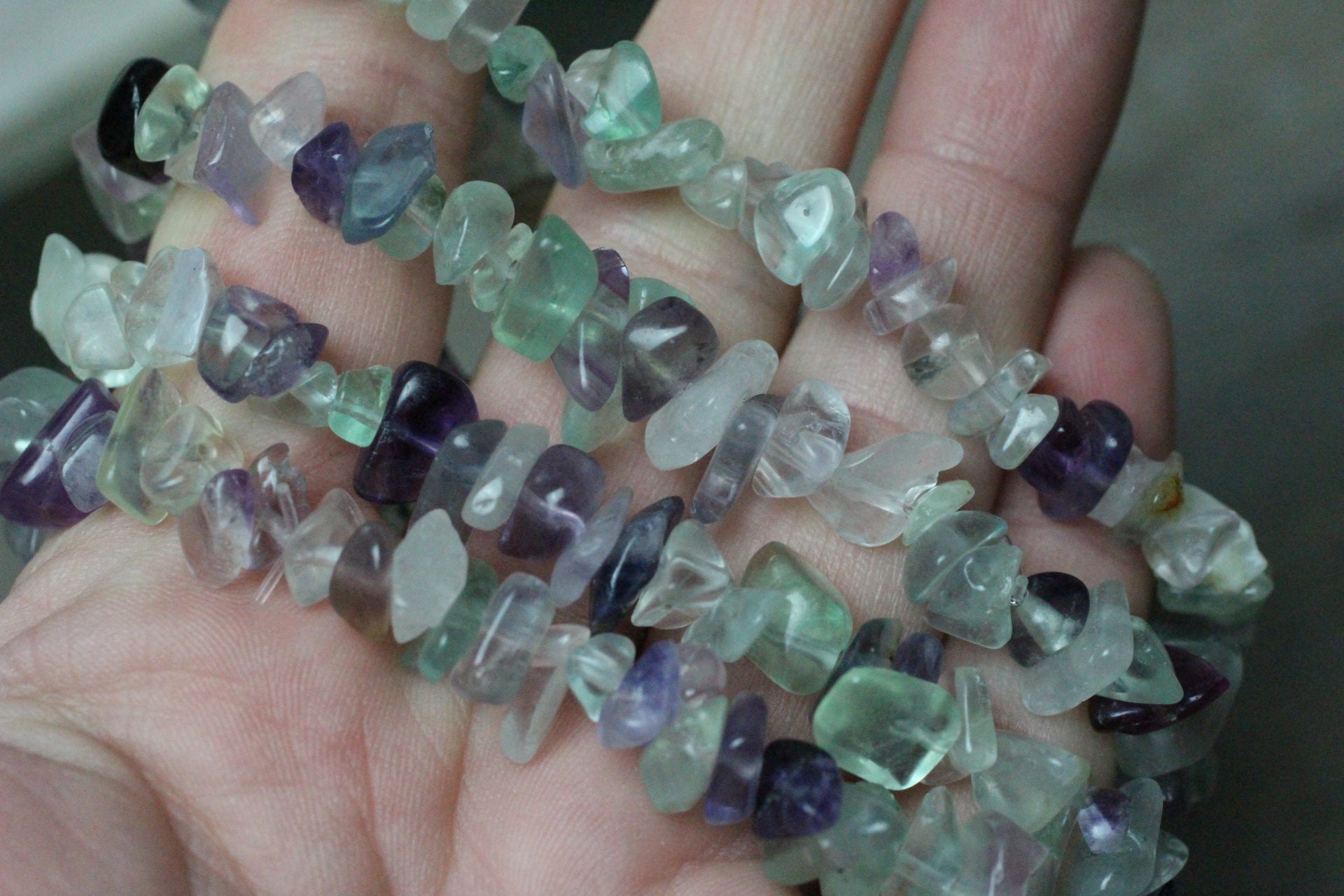 Fluorite Stretchy String Chip Bracelet G110 | Etsy