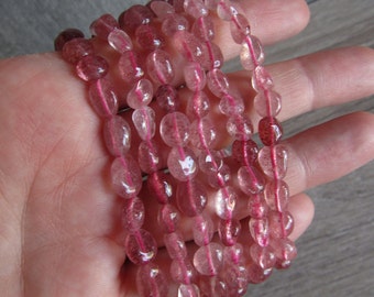 Strawberry Quartz Stretchy String Oval Bracelet 259