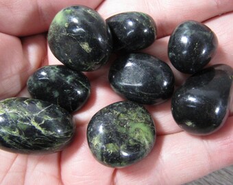 Black Nephrite Jade Tumbled Stone 0.75 inch + Crystal