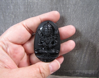Obsidian Kuan Yin Manjushree Buddha Stone Figurine Fig6