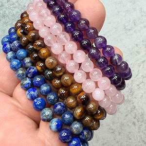 6 - 6.5 mm Round Crystal Gemstone Bead Bracelets // About 7” Round image 13