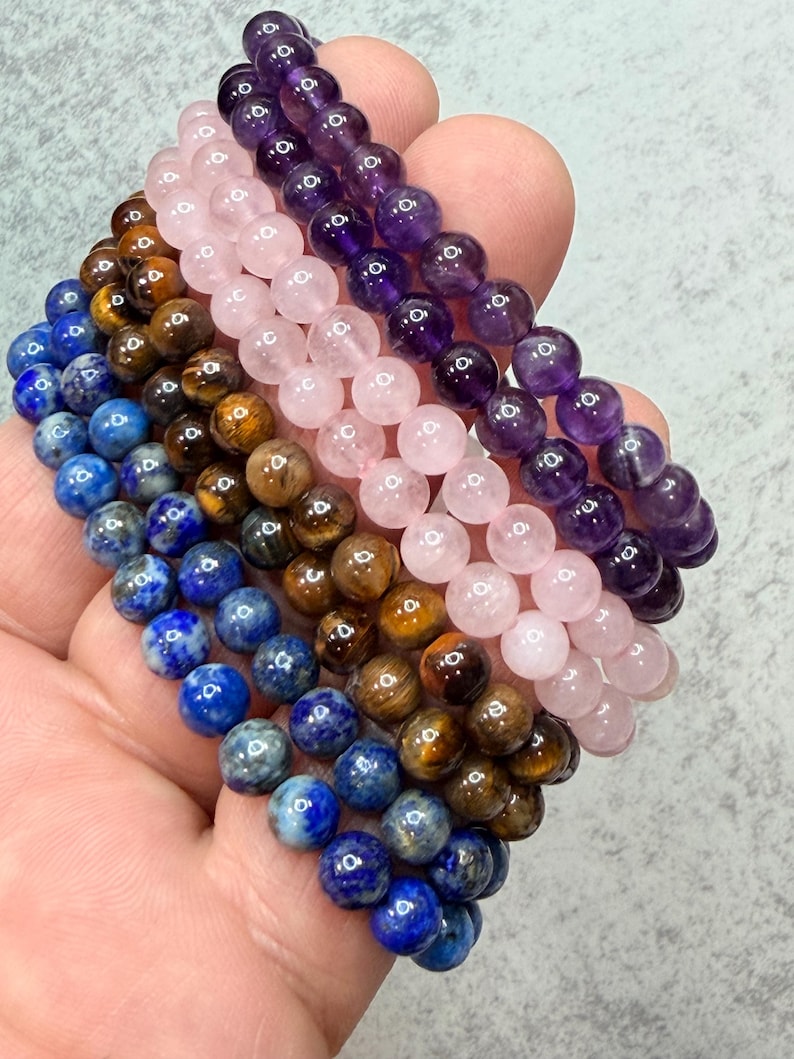 6 - 6.5 mm Round Crystal Gemstone Bead Bracelets // About 7” Round image 13