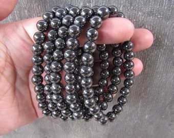 Hematite Round Stretchy String Bracelet 8 mm G77