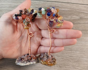 Assorted Crystal Stones on Copper Tree with Agate Base M101